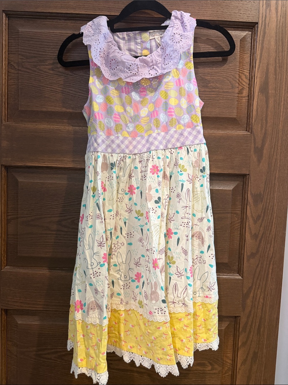 Girls Lavender & Yellow Bunny Print Cotton Dress - Picture 2 of 4